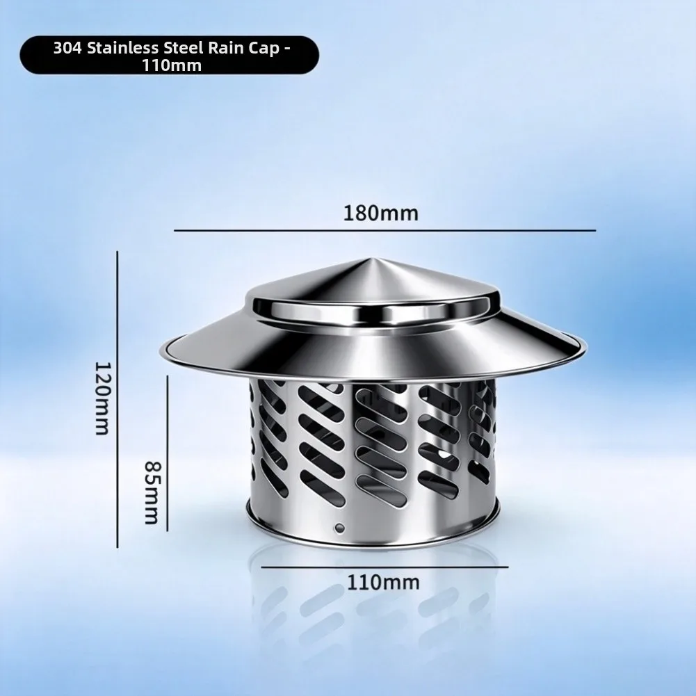 Stainless Steel Chimney Rain Cap Umbrella Design for Roof Ventilation Protection Against Rain Snow Leaves 80mm to 200mm