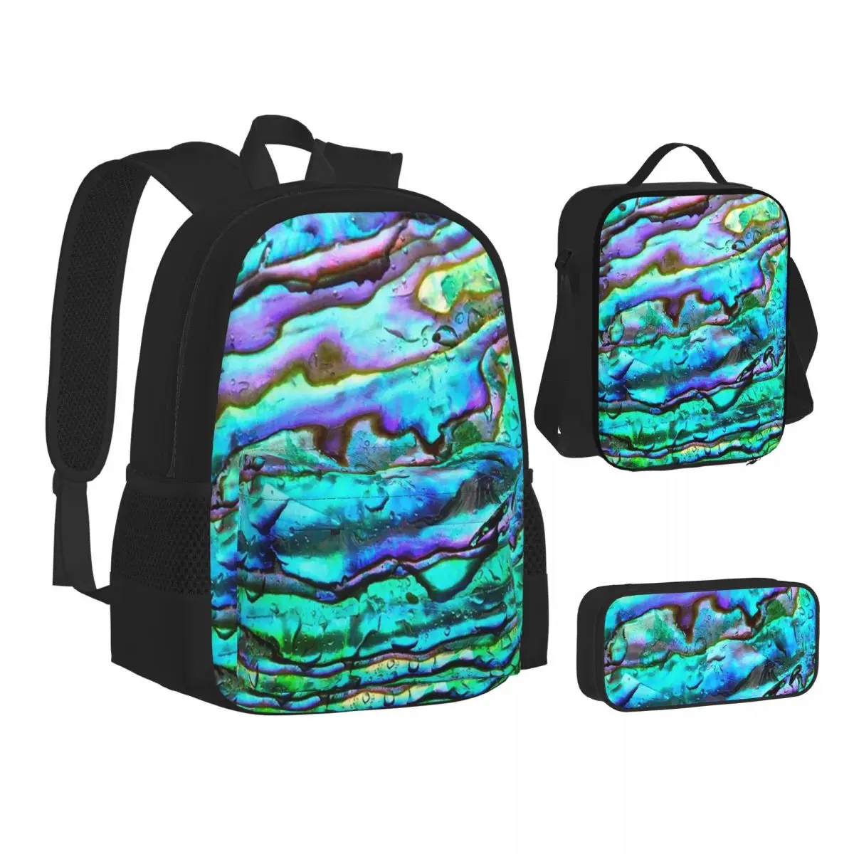 Abalone Shell Pattern Up Close Backpacks Boys Girls Bookbag School Bags Kids Rucksack Lunch Bag Pen Bag Three-Piece Set
