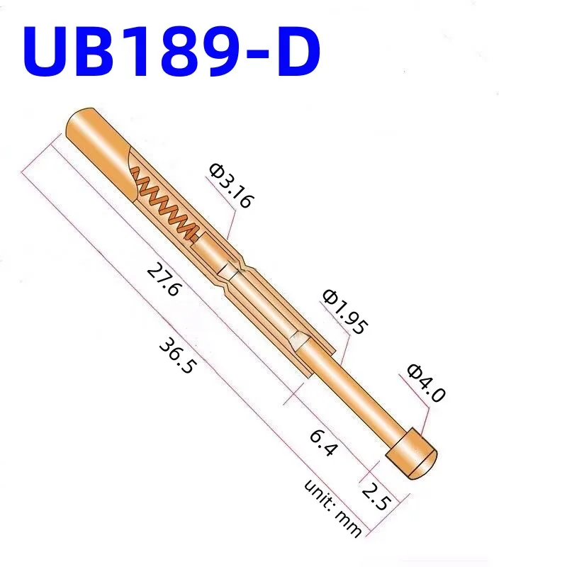 10/50PCS UB189-D Sonda di Prova a Molla Pin di Prova Pogo Pin PCB Strumento di Prova Lunghezza 36.5mm Pin Diametro 3.16mm Testa Rotonda Dia 4.0mm Strumento di Prova