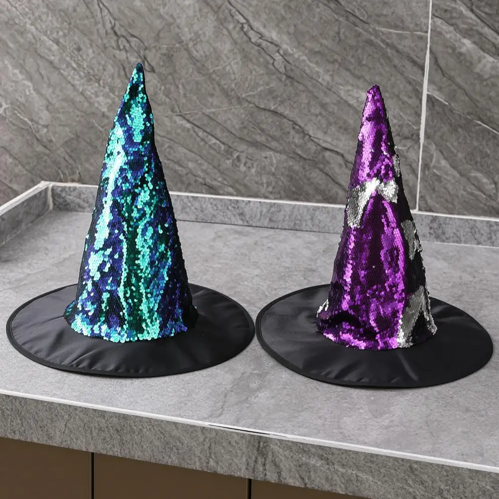 Reversible Sequin Witch Hat, Sparkly Glitter Large Wizard Hat,Costume Party Hat for Cosplay Glittering Party Costume Prop