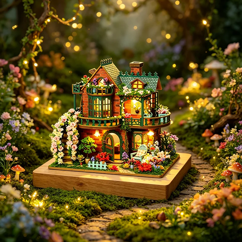 3D DIY Miniature Fairy Garden Cottage Wooden Assembled Model Exquisite Desktop Decor Handmade Gift for Craft Lovers Kids