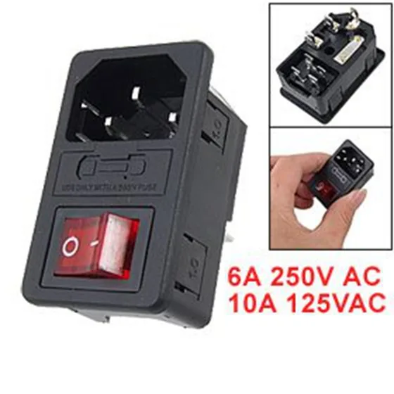 SODIAL(R) Inlet Male Power Socket with Fuse Switch 10A 250V 3 Pin IEC320 C14