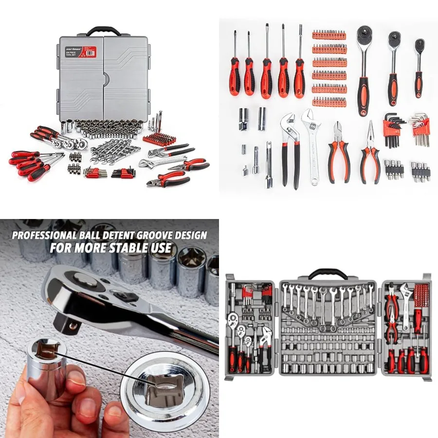 

s Ratchet Wrench Tool Set 1/4 3/8 1/2 Drive with SAE/Metric Sockets Kit in Plastic Toolbox