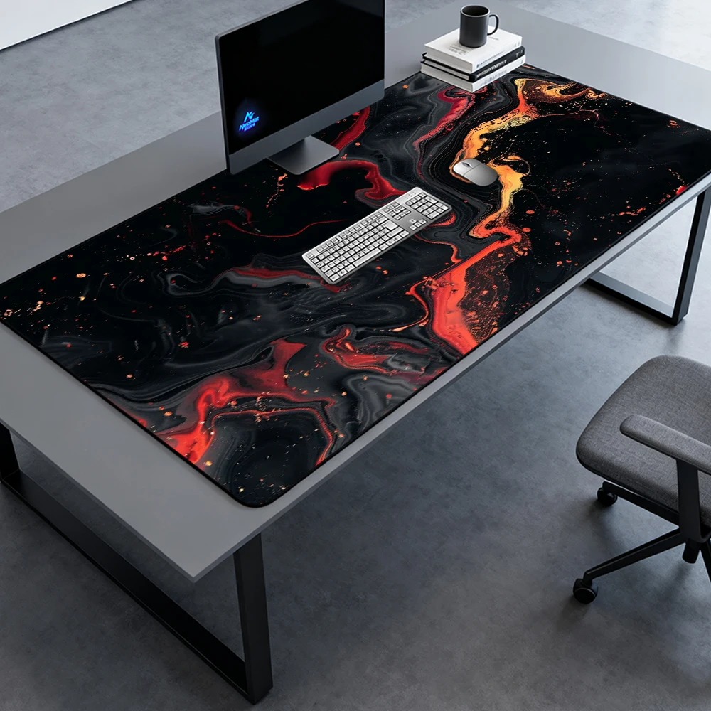 Liquid Swirl Desk Mat Mousemat 180x60 Gaming Mousepad Black 3mm Orange Rubber Red Full Nonslip Accessories Keyboard Mat