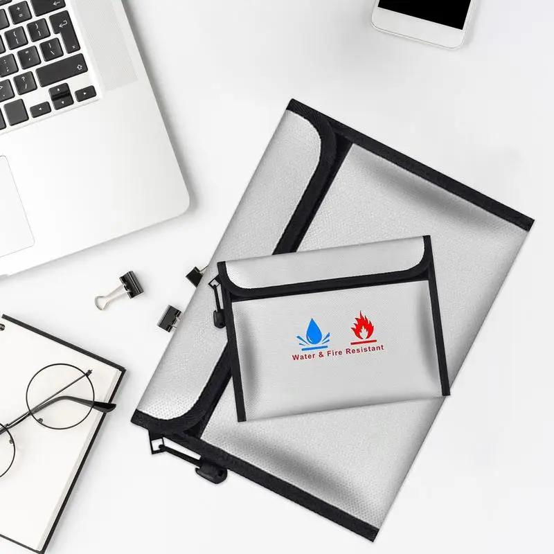 

Fireproof Document Bag Waterproof Document Holder with Zipper Cash Holder 2X Envelope Containers for Documents and Valuables