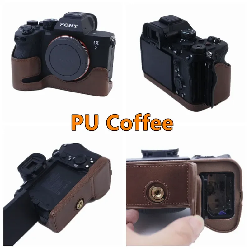 Dla Sony A7 IV / A7S III / A1 / A7M4 ILCE-7SM3 A7R5 PU / Genuine Leather Camera Bag Half Base Body Case Cover Shell Protector