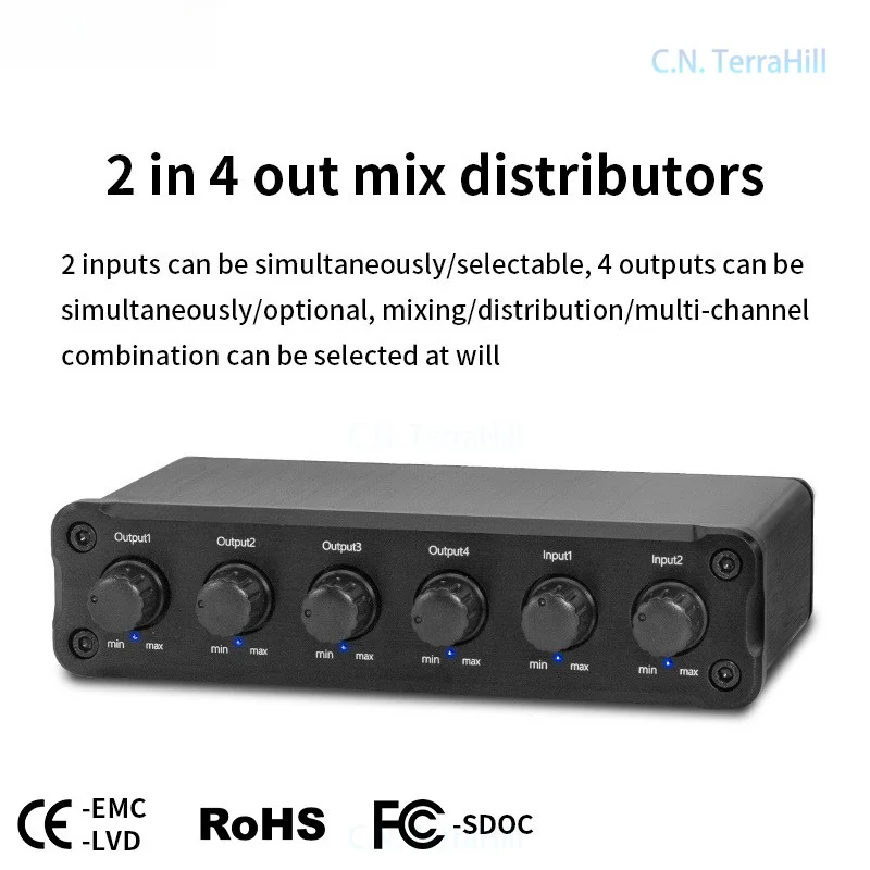 2 Input 4 Output Audio Signal Mixer Splitter Sound Card for Studio Live Streaming