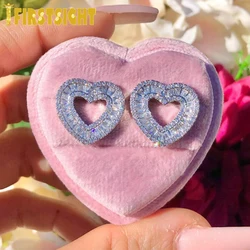 New Iced Out Bling Hollow Heart Stud Earring 5A CZ Micro Paved Hearts Earring Hip Hop Men Women Jewelry