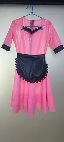 

100% Latex Rubber Rosa Masquerade Maid Skirt Cosplay Apron Dress 0.4mm S-XXL