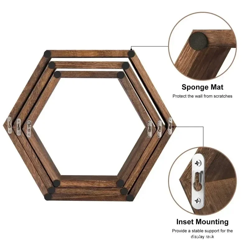 2026 HOT NEWWooden Hexagonal Lattice Wall Hanging Shelf Set for Succulents Living Room Wall Decor Eco-Friendly Storage Rack