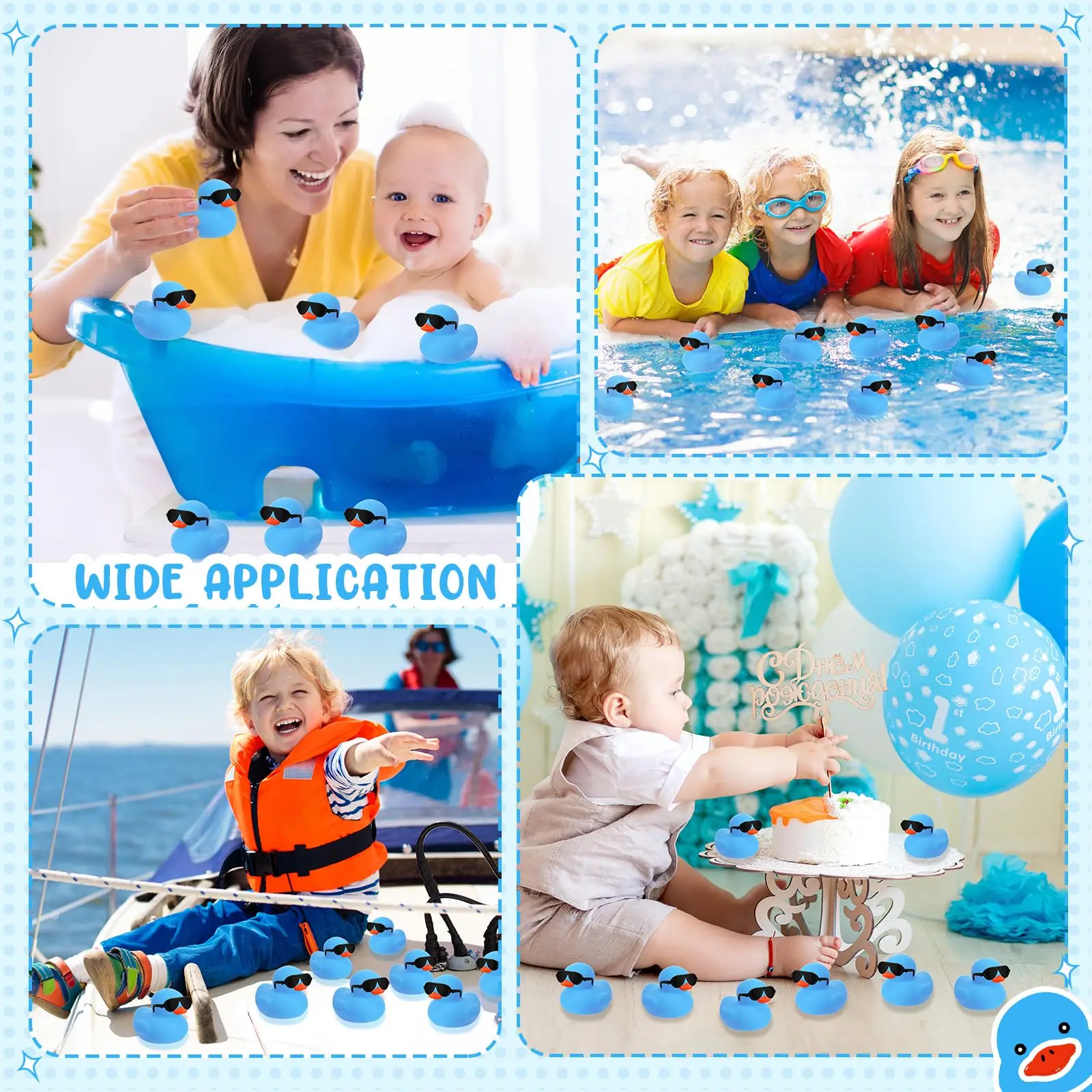 6/12/24/36PC Mini Rubber Ducks Blue with Sunglasses Sets Duck Toys Squeaky Rubber Ducks Cute Float  Duckies for Birthday