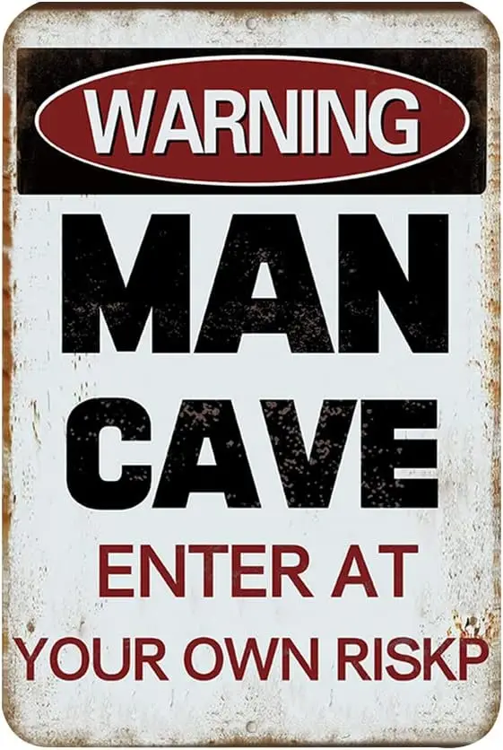 d1, предупреждающий знак, человек, пещера, вход в ваш собственный риск, алюминиевая металлическая жестяная вывеска, винтажный настенный декор, ретро-арт, декоративный постер