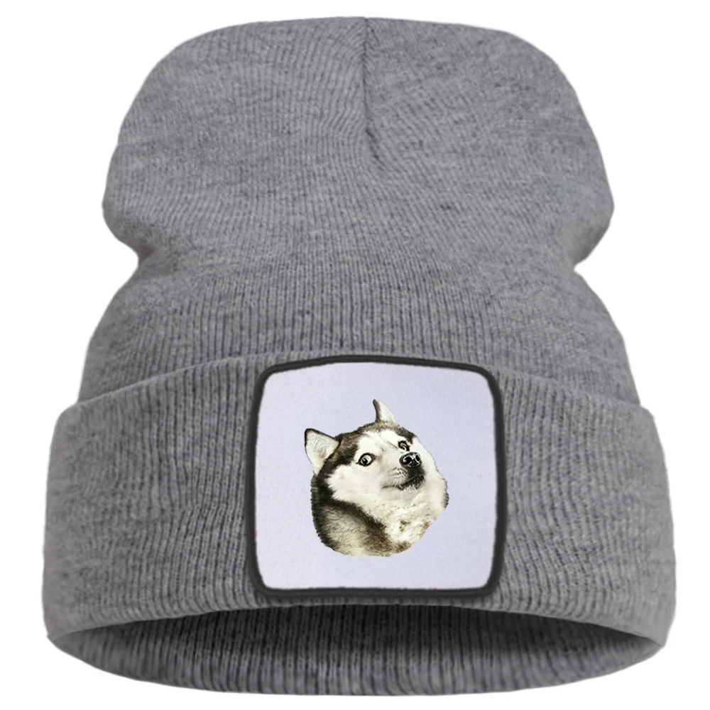 Cute Dog Kawaii Dog Animals Husky Doge Print Winter Hat For Girl Outdoor Warm Mens Knitted Hats Cotoon Hip Hop Women Autumn Cap