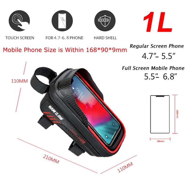 WILD MAN Front Bicycle Frame Bag Waterproof Cycling Bag Touch Screen Phone Cases 6.8