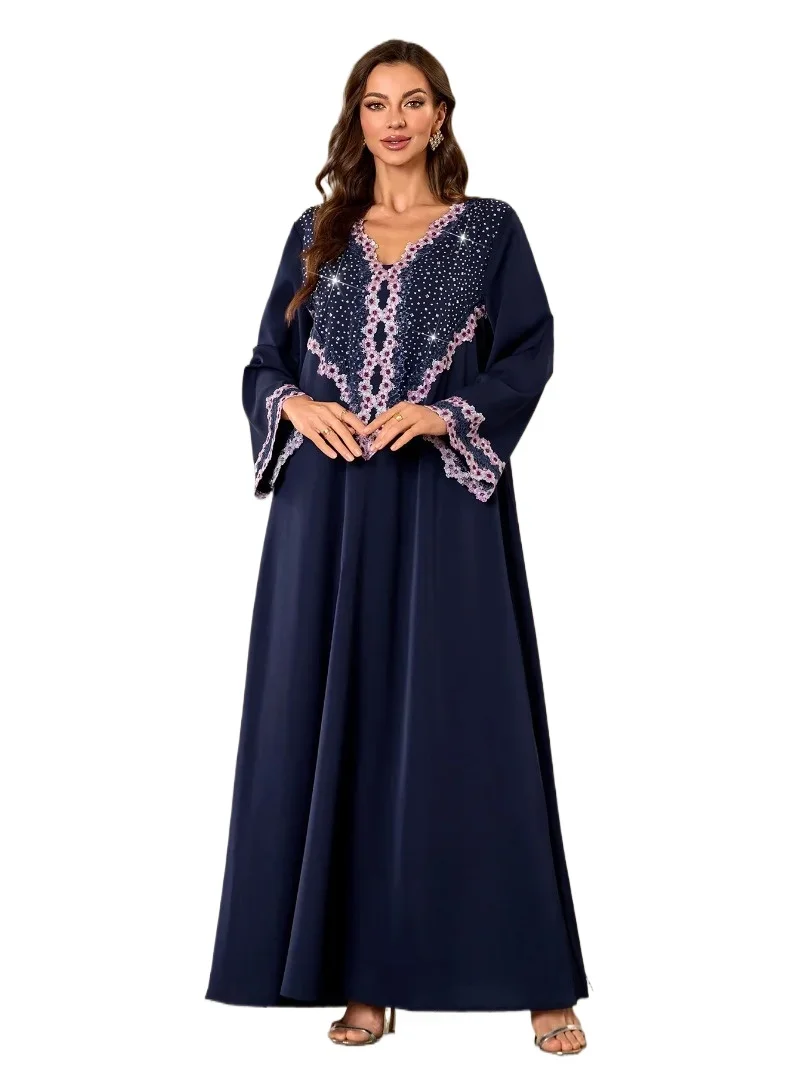 

Eid Women Party Dress Muslim Abaya V Neck Jalabiya Ramadan Loose Long Dresses Summer Vestidos Largos Kaftan Arab