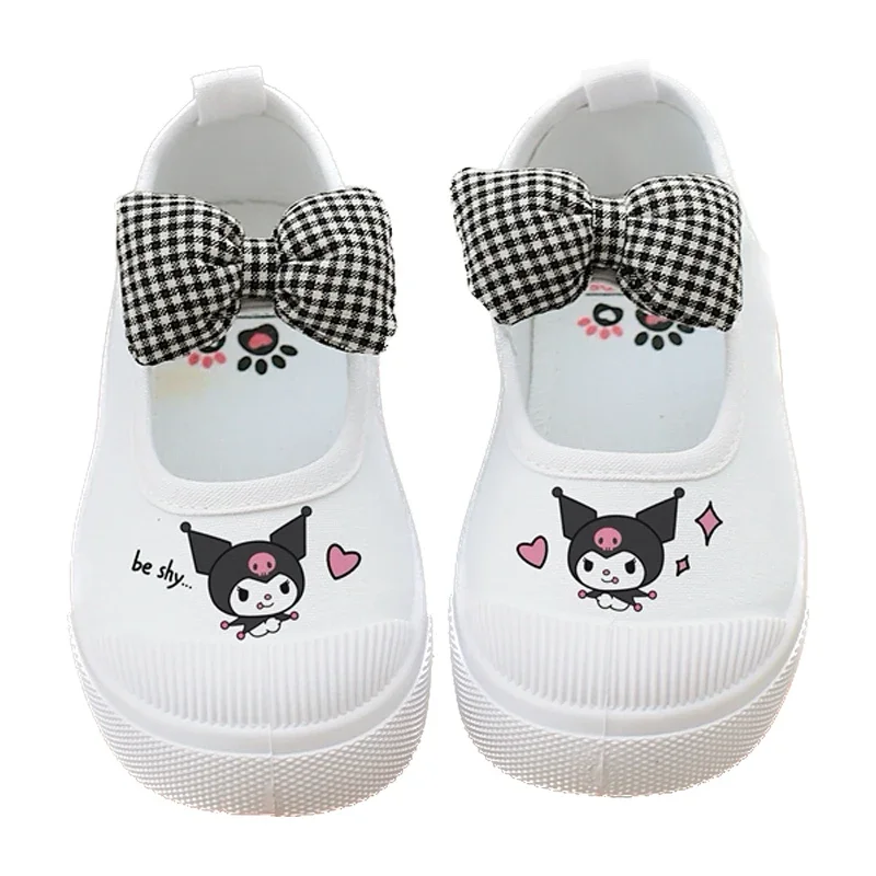 MINISO Sanrio Melody Kuromi Cinnamoroll Rabbit Kindergarten Bow piccole scarpe bianche Boy Girl Baby Indoor Leisure Time scarpe di tela