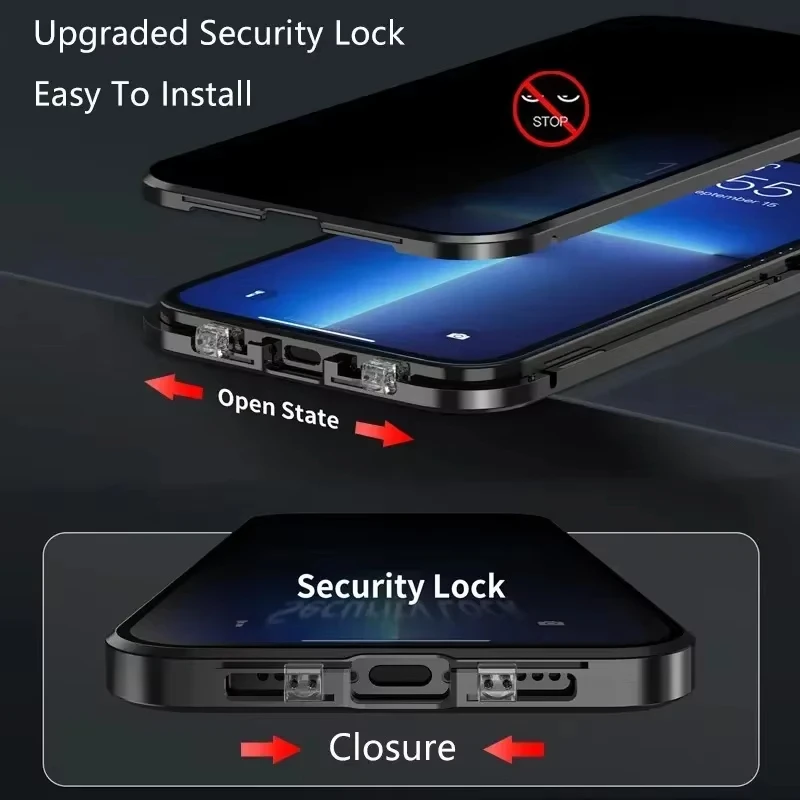 Casing logam magnetik Anti Pengintip, sarung HP Privasi Anti tergelincir UNTUK iPhone 16 15 14 13 12 11 Pro Max Magsafe 360 perlindungan tahan guncangan