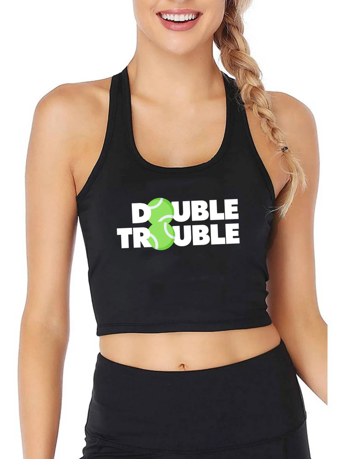 Double Trouble Design Breathable Sexy Slim Crop Top Women's Customizable Funny Tennis Graphics Tank Tops Fitness Camisole