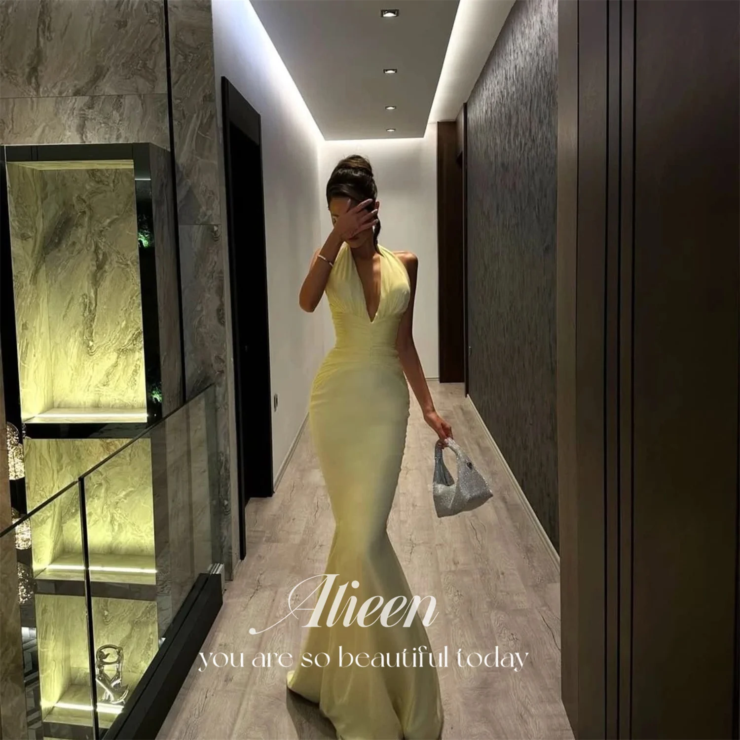

Aileen Mermaid Роскошные вечерние платья 2025 Женское желтое платье Vestidos De Festa по индивидуальному заказу Женское платье для выпускного вечера 2025 года с открытыми плечами Сексуальное