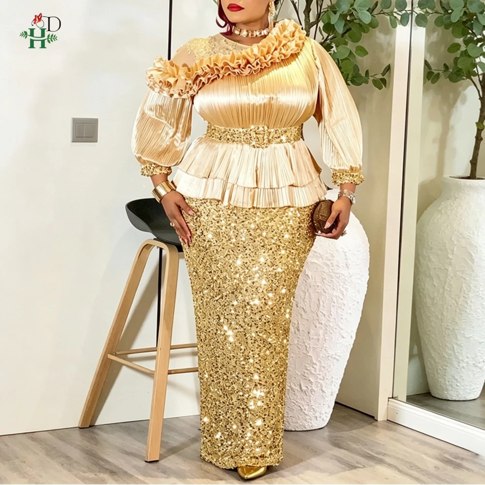H & D 2026 vestidos de fiesta africanos de moda para mujer Dubai vestido de noche de boda con lentejuelas de talla grande elegante vestido Maxi de Navidad turco