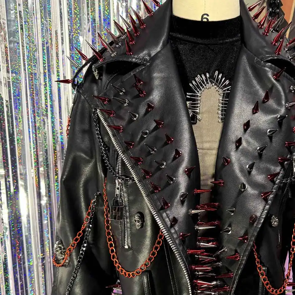 ジャケット・アウター 00s lamb leather riders jacket y2k punk Women's Y2K Goth PU Leather Jacket Gothic Boho Emo Clothing with