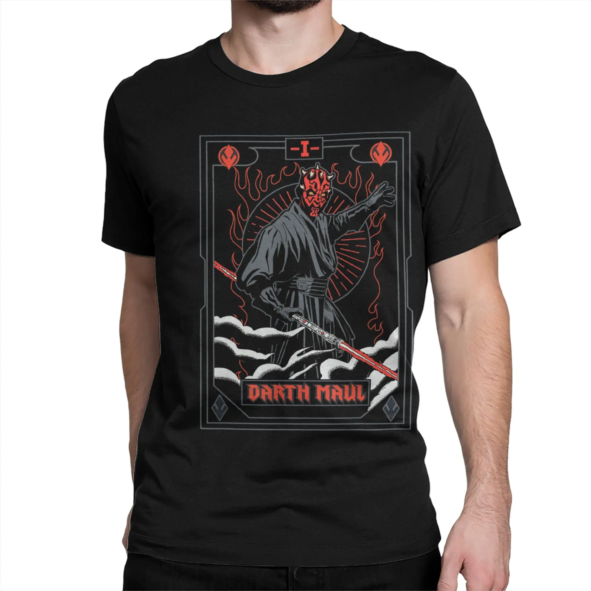 The Phantom Menace Darth Maul Tarot Card T-Shirt for Men Women Vintage 100% Cotton Tee Shirt Crew Neck T Shirt Gift Idea Clothes