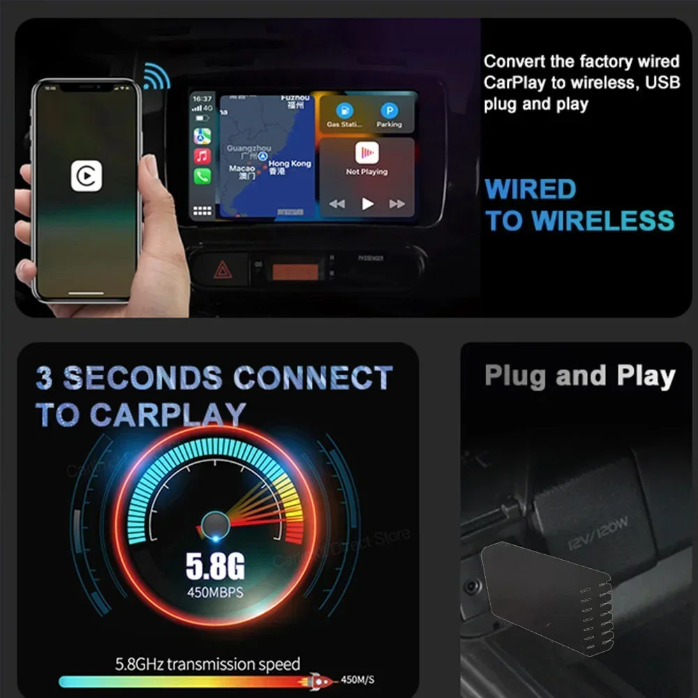 Plug and Play Wireless CarPlay Adapter For VW Volkswagen Golf Tiguan Lamando Lavida Polo Update 2023 OEM Car Stereo Upgrade GPS - view 4