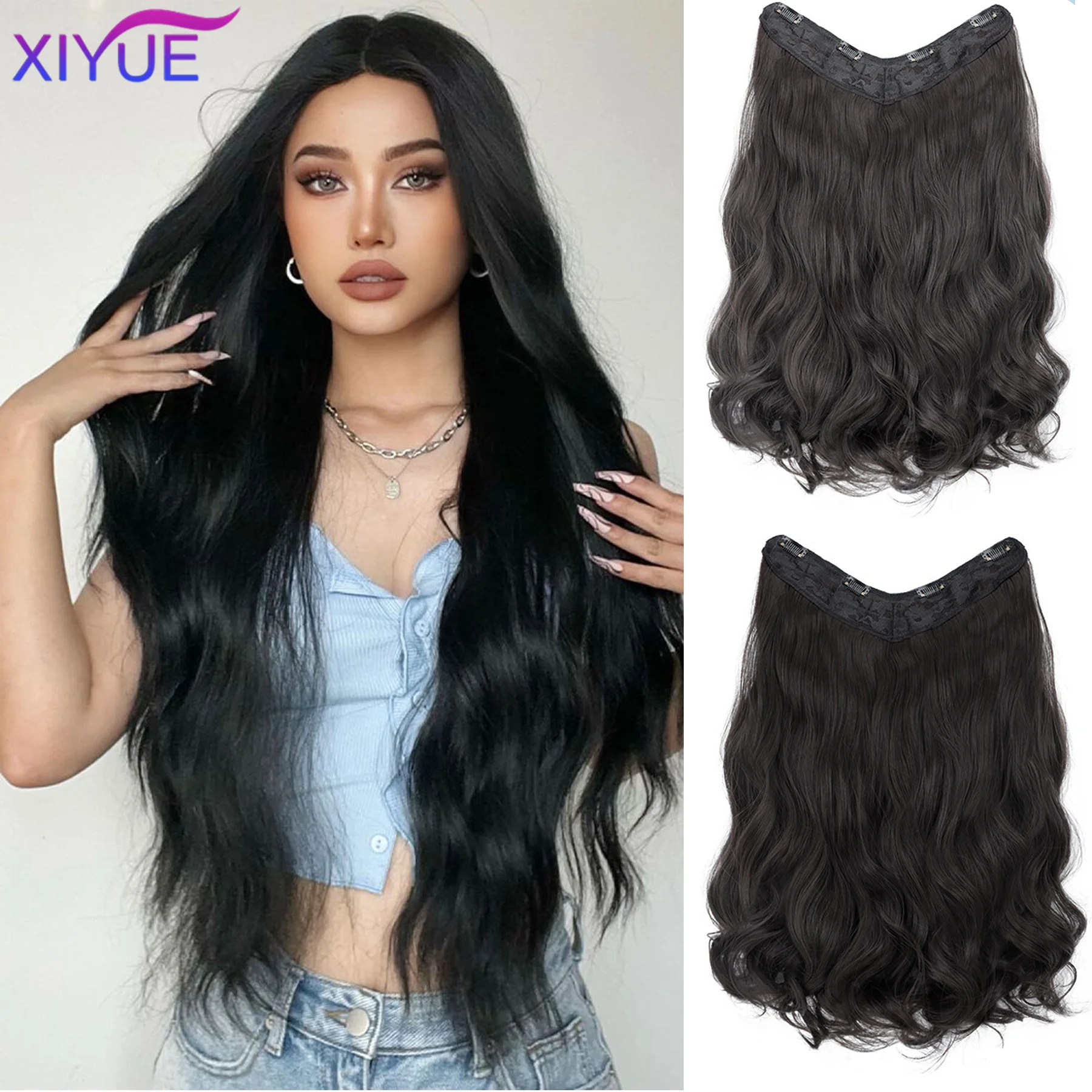 

XIYUESynthetic Wig Women's Long Hair A Slice Type Hair Extension Traceless Invisible Fluffy Increase Hair Water Ripple Wig Piece