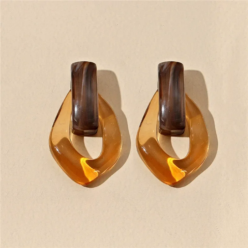 2024 New Jewelry Trendy Transparent Resin Hoop Earrings for Women Girls Geometric Irregular Metal Acrylic Earrings Party image 5