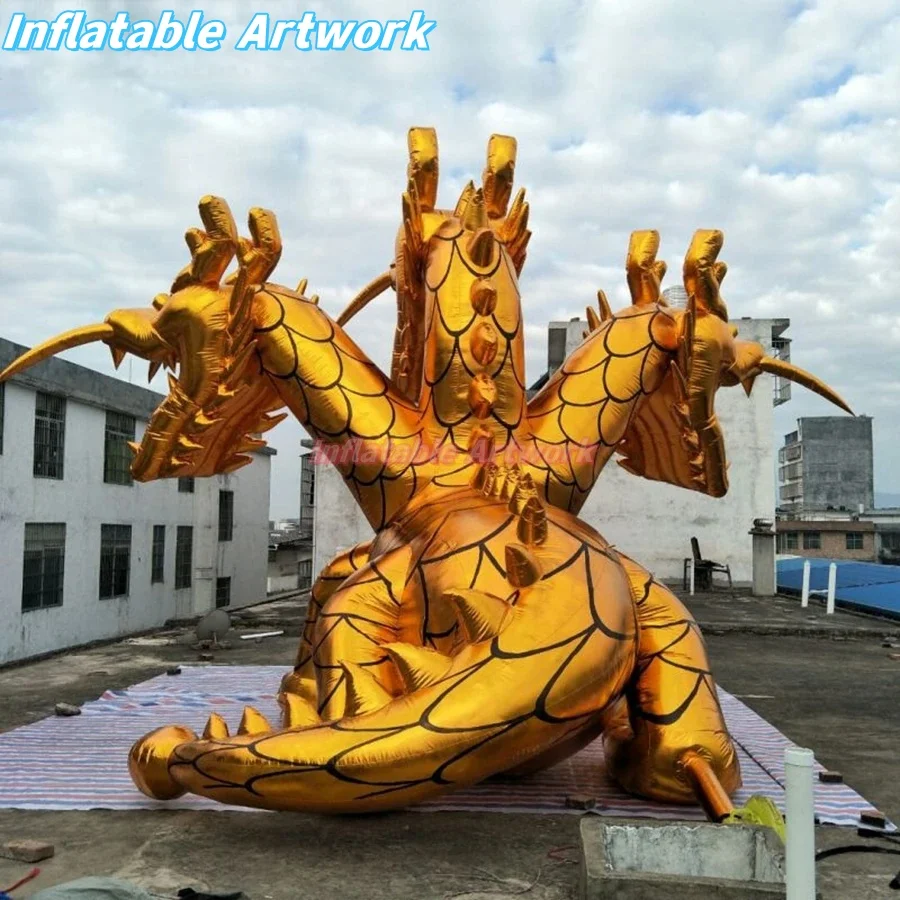 Customized Three Heads Air Blown Gold Dragon for Event Party Decoration Toys