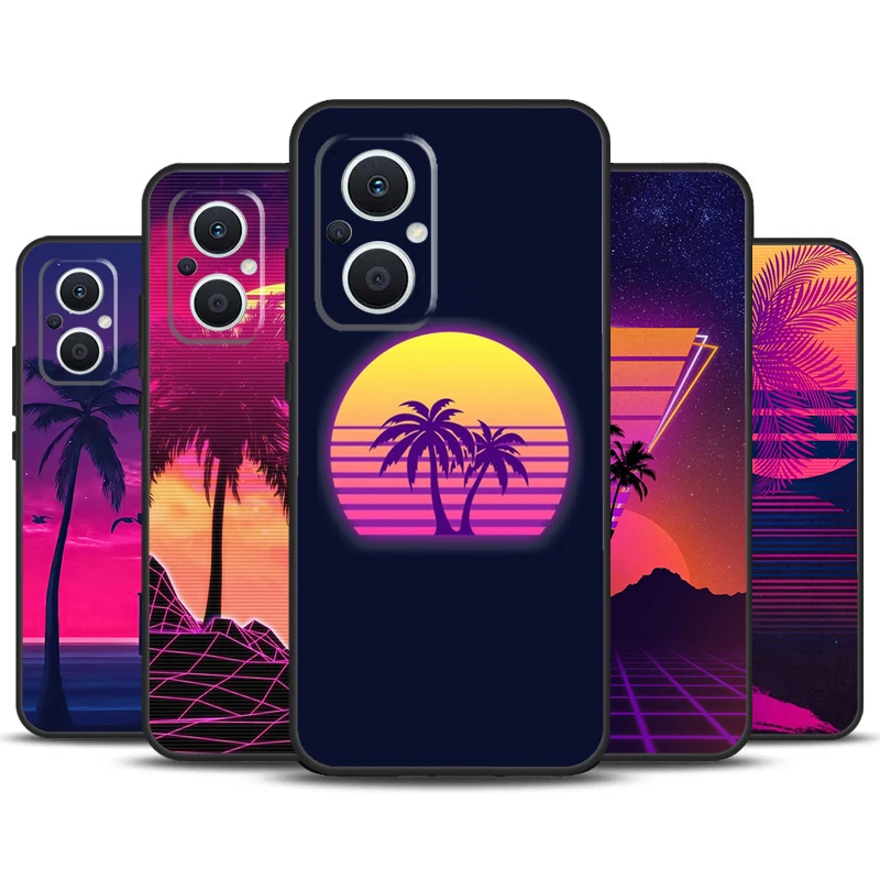 Funda de árbol de palmeras de neón Retrowave para OPPO, Funda para OPPO Reno 10 Pro 8 4 5 6 7 Lite 8T 4Z 5Z OPPO Find X5 Pro X3 X2 Neo X6 Pro, 80s