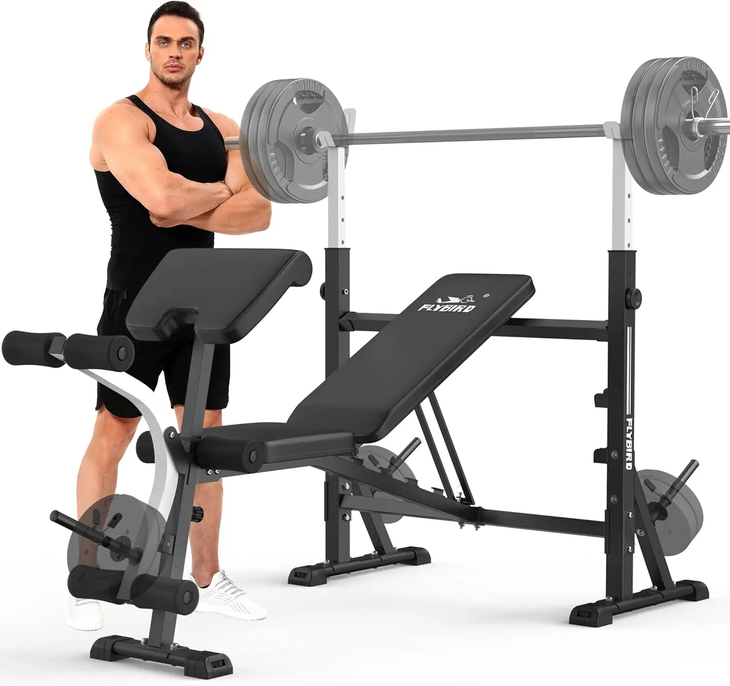 Standard Weight Bench, Bench Press Set with Preacher Curl Pad and Leg Developer for Home Gym Full-Body Workout