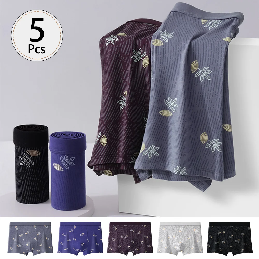 

5Pcs/Men's Soft Modal Underwear Fashion Underwear High Stretch Boxer Shorts Breathable Men's Shorts Comfortable Plus Size S-XXXL