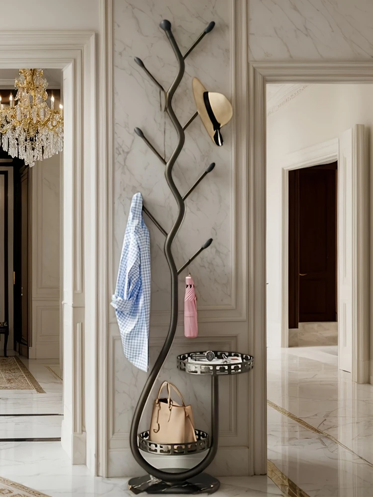 

Metal Coat Rack Space Saving Storage Shelf with 2 Storage Tray Clothes Hanging Organizer Heavy Duty for Bedroom Hallway Entrance