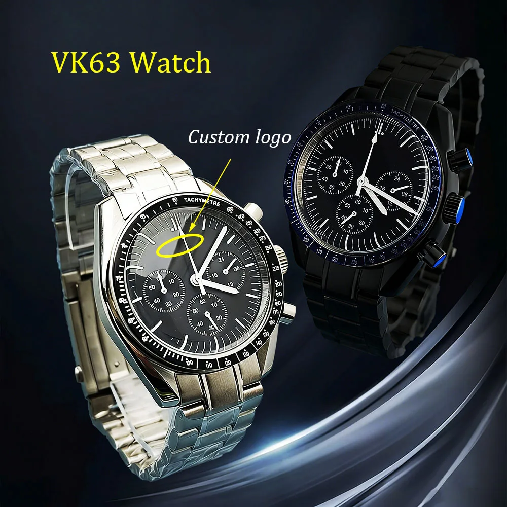 VK63 watch 40mm men's stainless steel watch luminous dial panda dial suitable for VK63 movement watch accessories