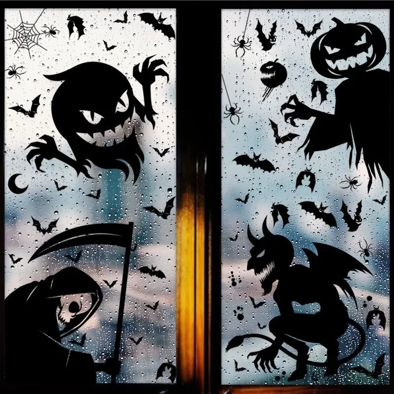 Halloween Ghost Pumpkin Bat Skeleton Witch Wall Stickers Monster Shadow Window Decals Haunted House Party Decoration Supplies