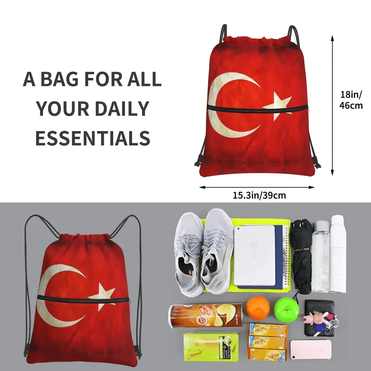 Mochilas con bandera de la República de Turquía, bolsa con cordón multifunción, paquete de bolsillo, bolsas para libros para estudiantes escolares