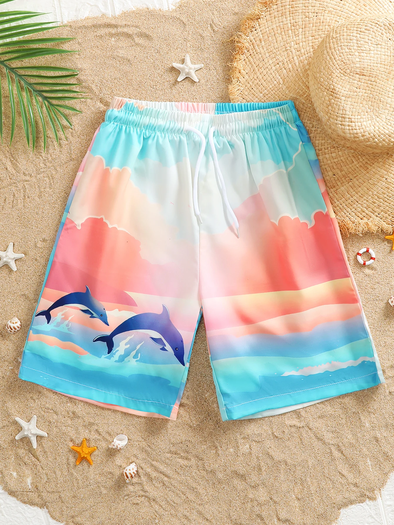 

Летние пляжные шорты с принтом дельфинов для взрослых мальчиков среднего и большого размера, детская одежда, летняя коллекция, детская мода