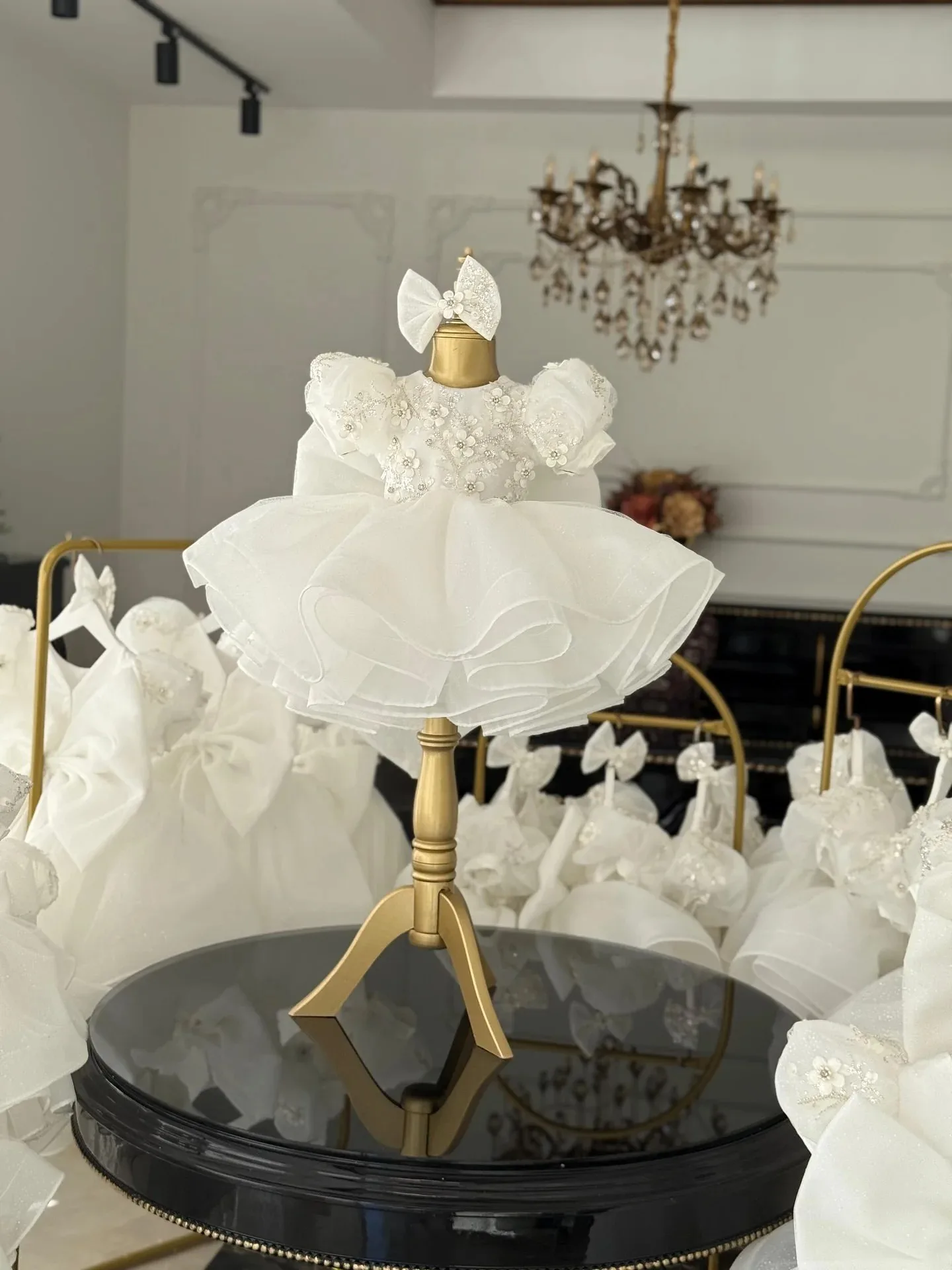 Customized White Flower Girl Dresses for Wedding With Bow Lace Appliques Short Sleeves First Communion Kids Birthday Party Gowns