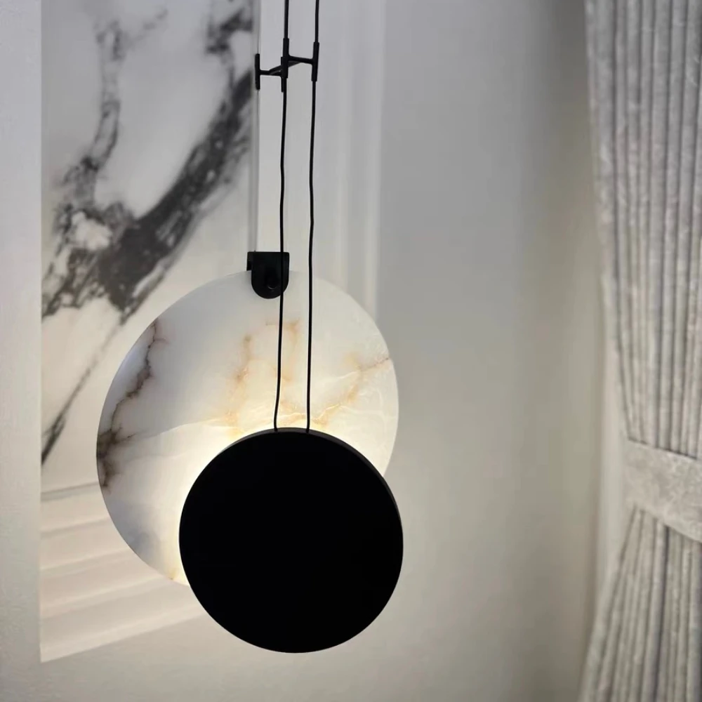 Italian Modern LED Natural Marble Chandelier Designer High-grade Homestaycafe Bedroom Bedside Minimalist Alabaster Pendant Lamp