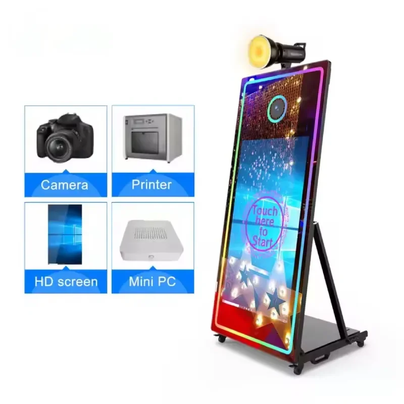 Newest Vogue Selfie Magic Mirror Photo Booth Interactive Party Wedding Events Camera PhotoBooth Mirror With Flash and Printer