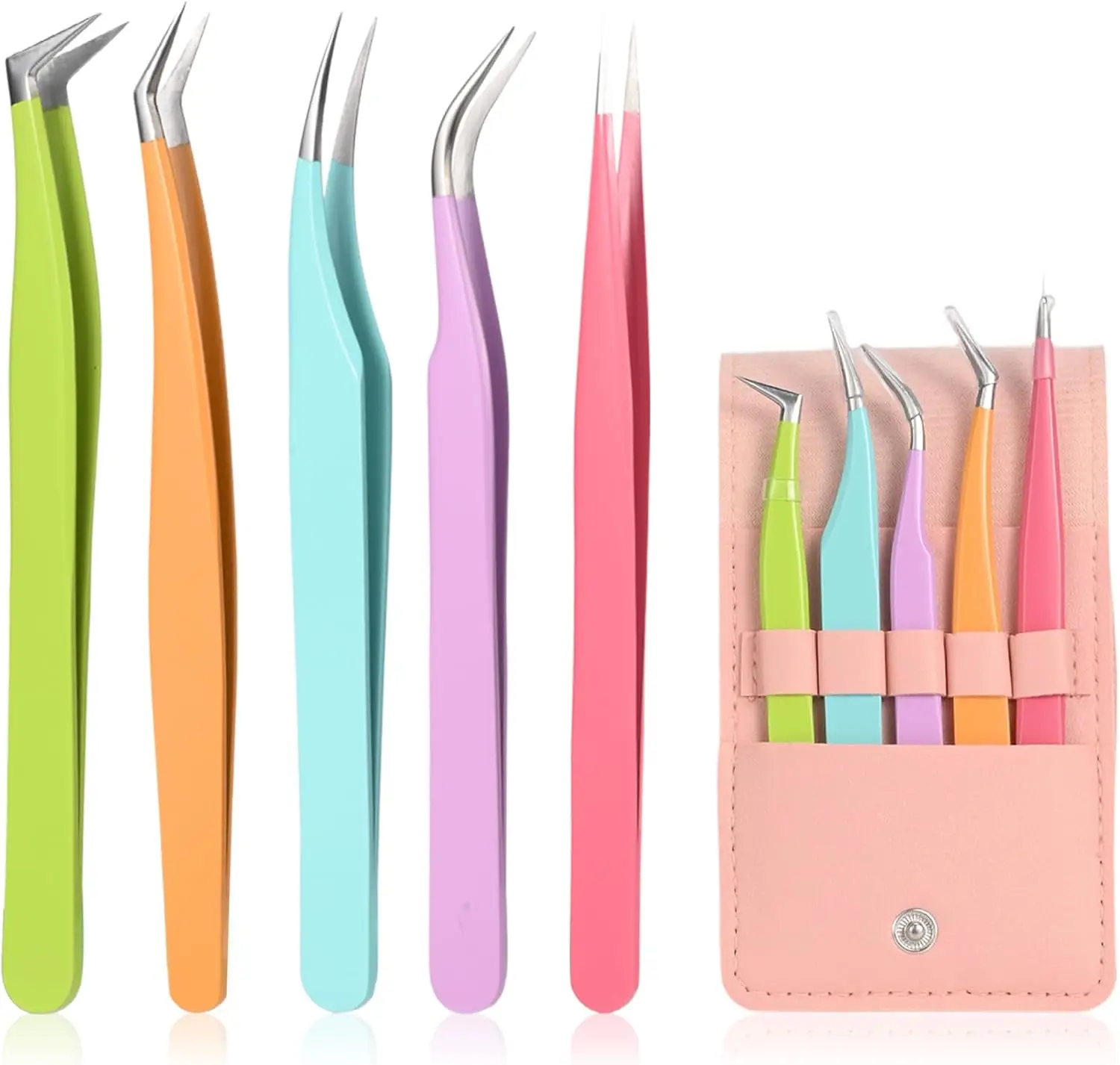 

5pcs High Precision Eyelash Extension Tweezers, Straight & Curved for Volume Lashes, Ideal for Beginners and Professionals