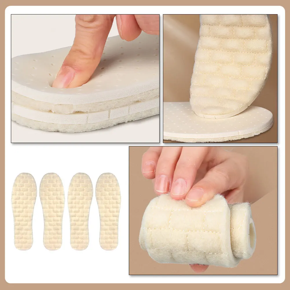 

4pcs Warm Fleece Insoles Thickened Winter Shoe Pads Reusable Boot Inserts For Men Women Anti-Slip Soles Foot Care Tool