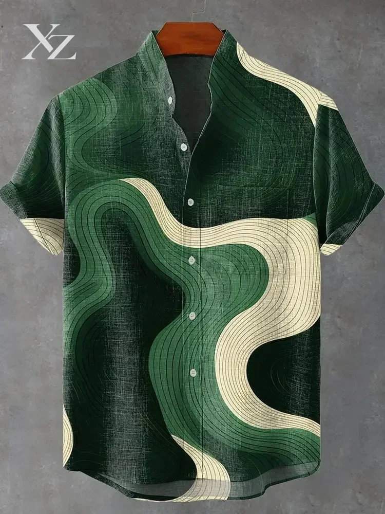 Chemise à Manches Longues Et Col Montant Pour Homme, Nouvelle Collection Printemps-Automne, Imprimée En 3D, Rayures Irrégulières