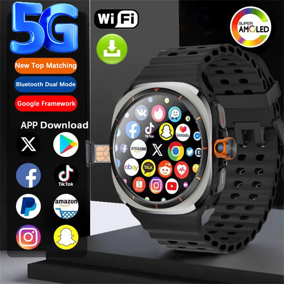 

New For Galaxy Watch U8 Ultra 5G/4G Android Smartwatch 2025 New Global Call Full Network Rotation Camera Amoled Screen GPS WIFI