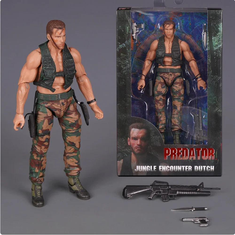 

New Neca Predator Jungle Extraction Dutch Action Figure Schwarzenegger Figurine Statue Model Desktop Decoration Toy Gift