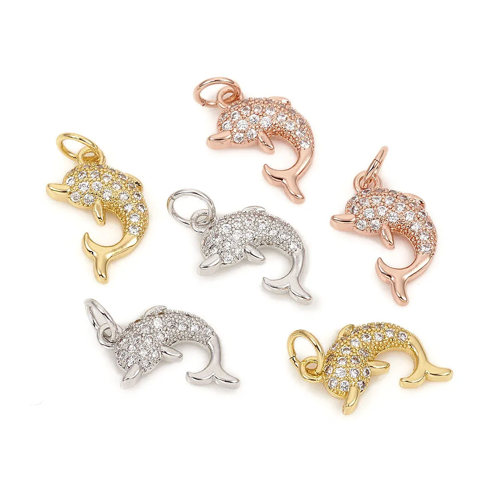 

10pcs Metal Cubic Zirconia Charms with Jump Rings Dolphin Clear Mixed Color for Making DIY Jewelry Necklace Bracelet Earring