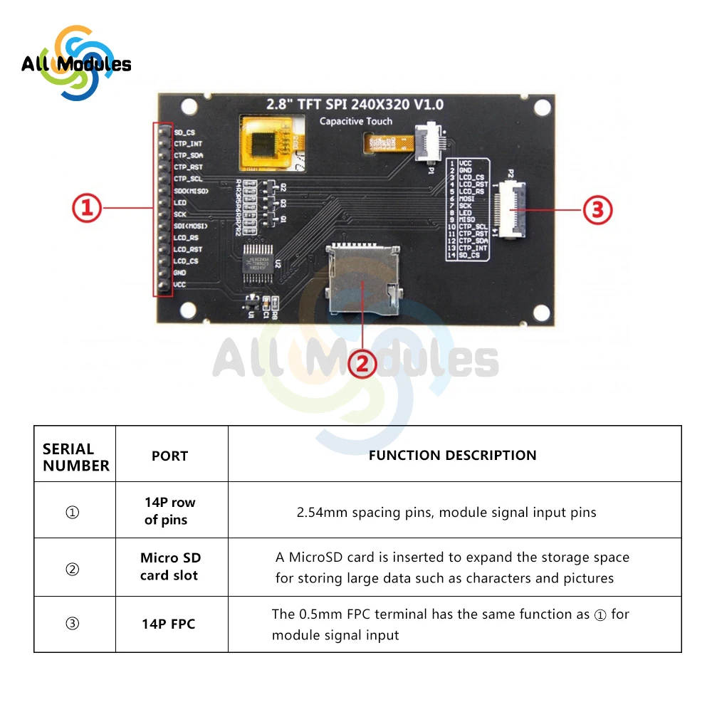 2.8 Inch TFT SPI Serial Port LCD Touch Panel Module LCD Touch Screen Module LCD Display Module 240x320 5V 3.3V