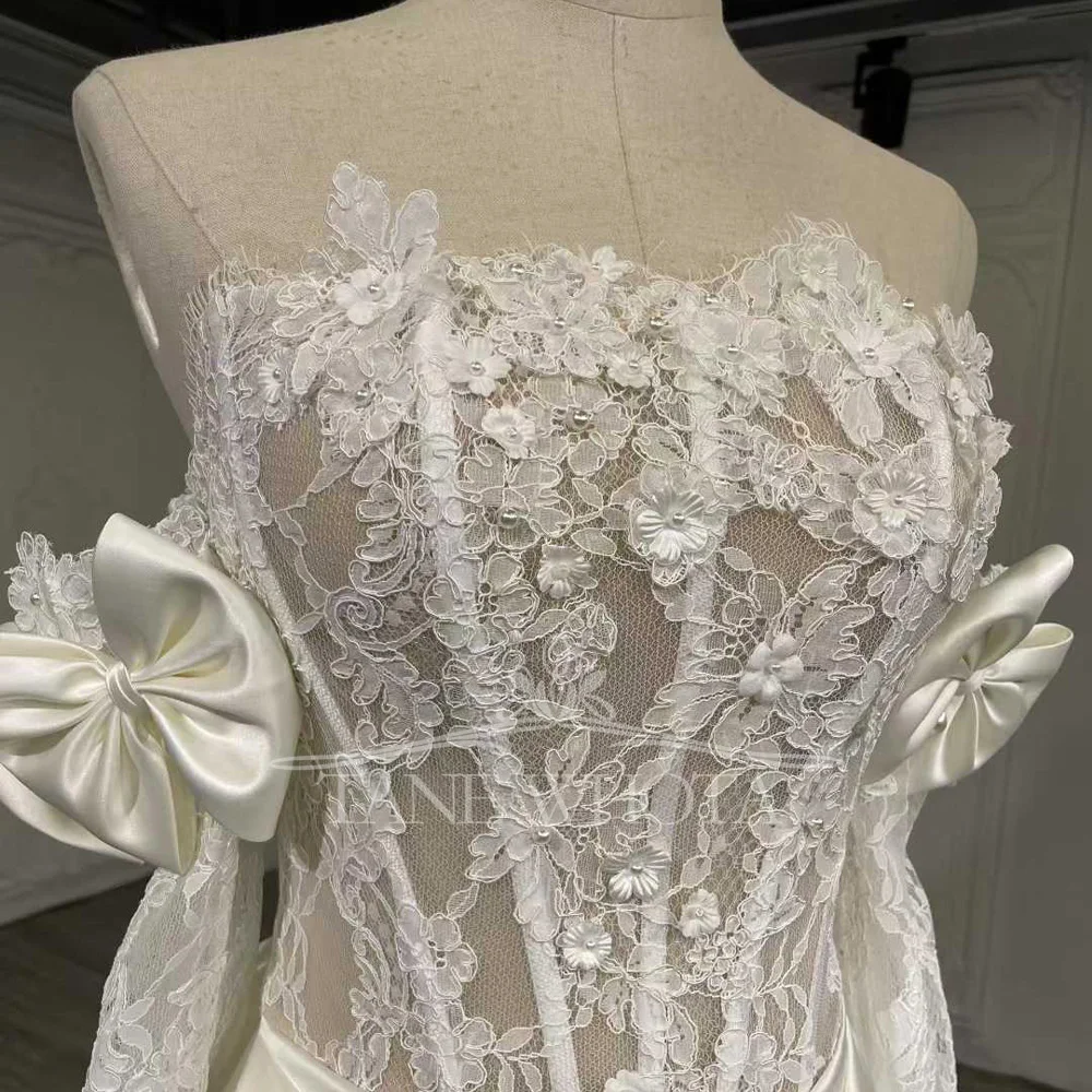 Abito da sposa sexy di lusso con scollo a cuore e applicazioni sul retro con fiocco Abito da sposa personalizzato Hochzeitskleid per spose eleganti