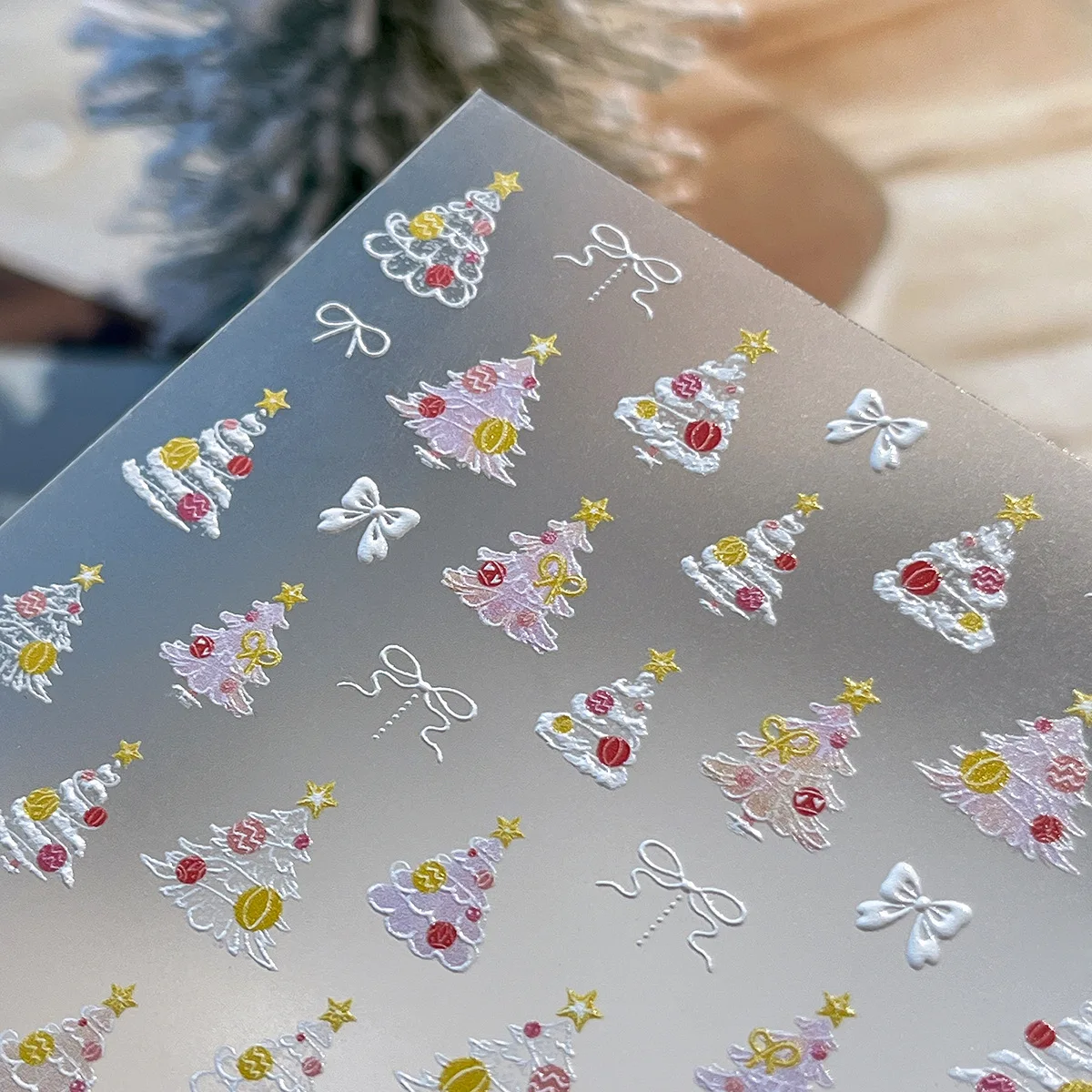 สติกเกอร์ติดเล็บลายต้นคริสต์มาสสีชมพู/ฟ้า/เขียว ลายนูน สำหรับตกแต่งเล็บ งานปาร์ตี้คริสต์มาส เครื่องประดับตกแต่งเล็บ